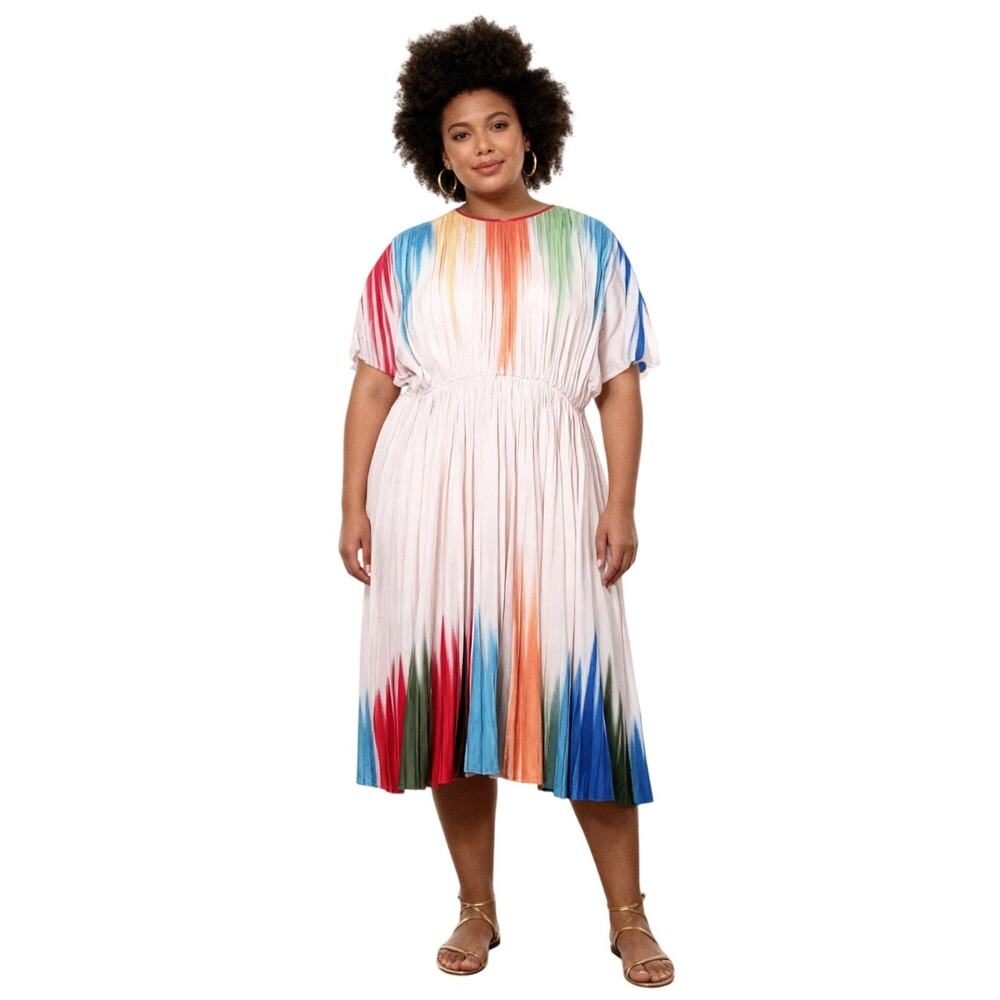 XPlusWear Womens Ombre Pleated Fit & Flare Midi Dress Size L